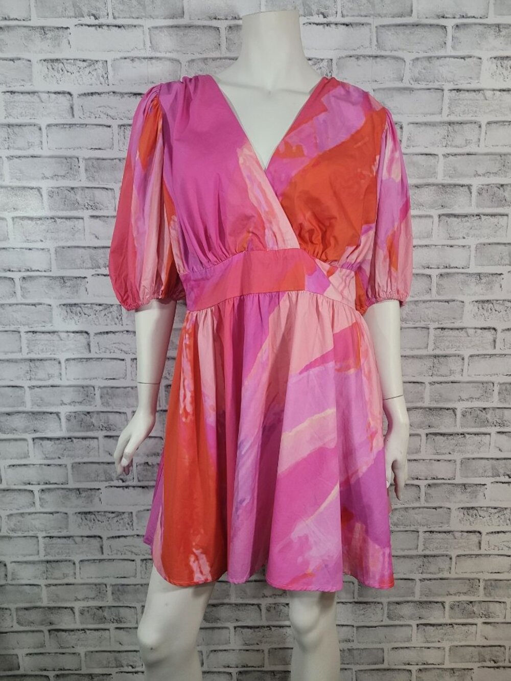 Pristine Hutch for Anthropologie Pink Ombre Puff Sleeve Mini Dress Size 1X